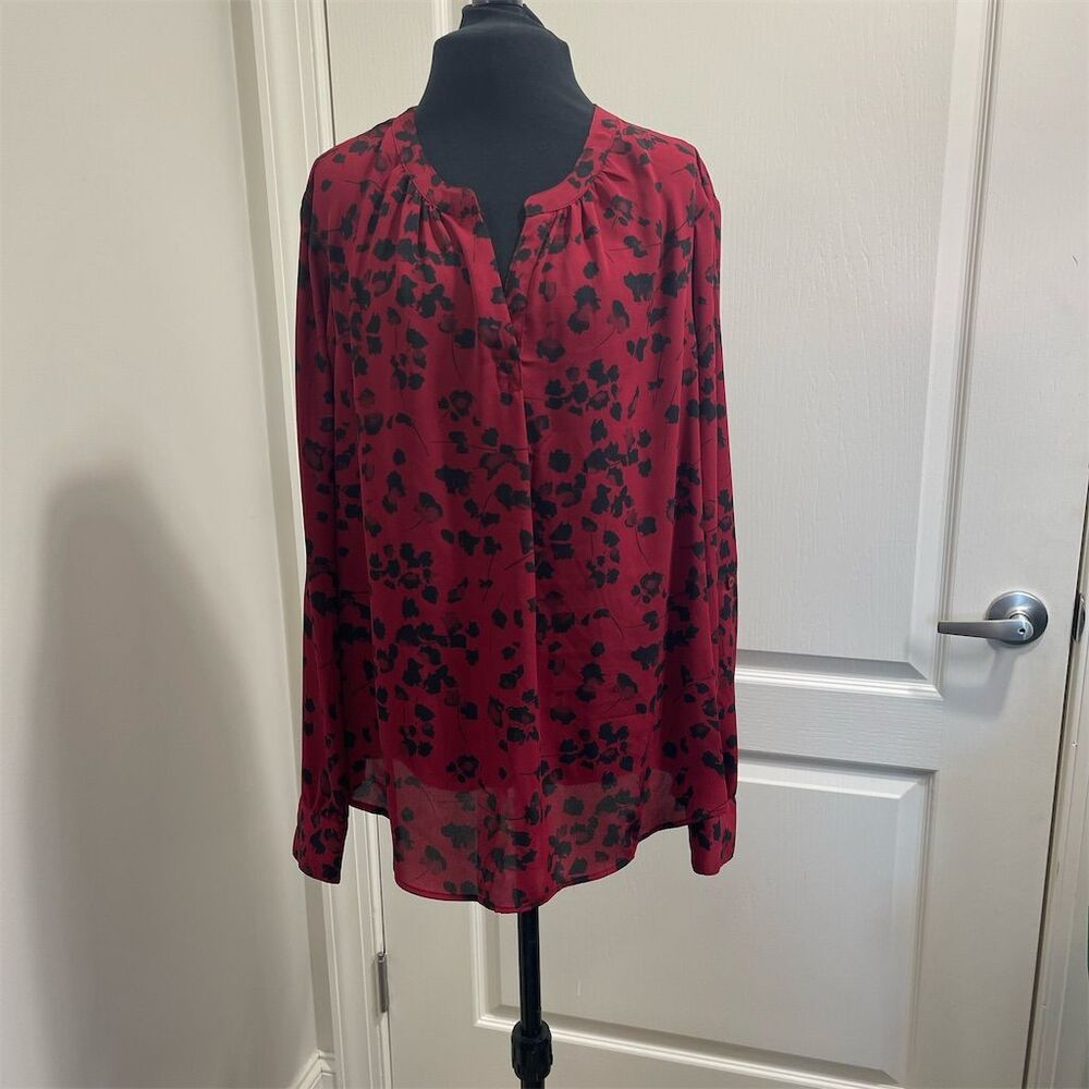 Simply Vera Vera Wang Women's Red Sheer Floral Blouse Size L Long Sleeve sku176